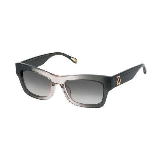 Zadig & Voltaire multicolor acetate sunglasses with green and brown gradient lenses, featuring a gold logo on the temple.