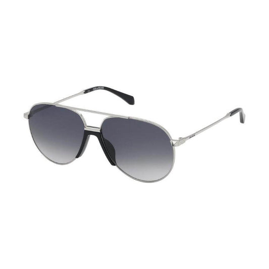 Zadig & Voltaire unisex gray metal sunglasses SZV320-590579 with gradient lenses and dimensions 59/13/140 mm on white background.