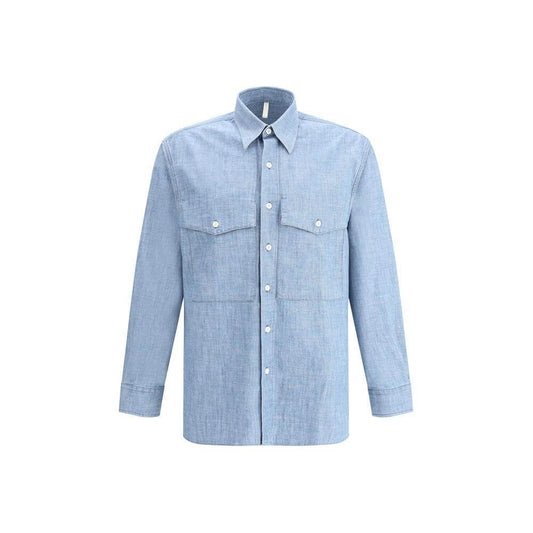 Sunflower cotton shirt with classic collar, button closure, two flap patch pockets, mélange pattern, and regular fit design.