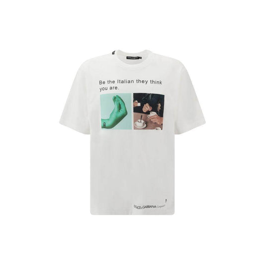 Dolce & Gabbana T-shirt with maxi print and lettering in monochrome pattern on front.