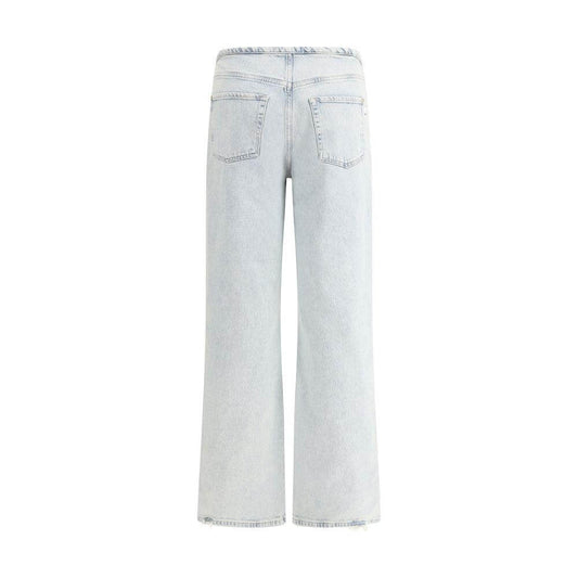 Back view of 7FOR Scout Sunkissed wide-leg jeans with vintage worn effect and elastic waistband.