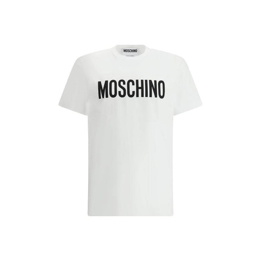 Moschino cotton logo T-shirt with ribbed crew neck, featuring iconic monogram print on front for a bold, modern casual look.