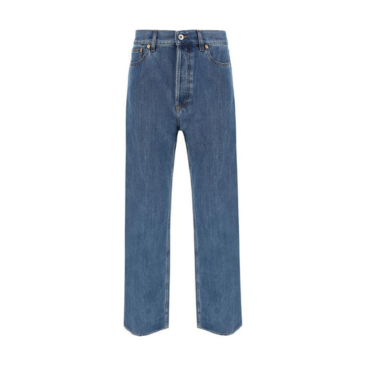 Valentino Cotton Jeans - Five-pocket straight style, front button closure, iconic leather patch, regular fit.
