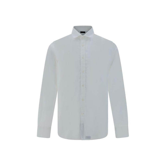 Deperlu cotton poplin shirt with classic collar and button cuffs, featuring front button closure and signature brand label inside.