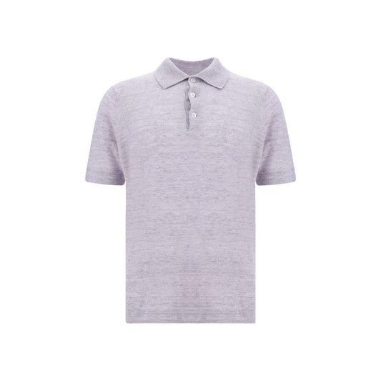 Brunello Cucinelli linen polo shirt with ribbed collar and tone-on-tone buttons, ideal for elegant and comfortable wear.