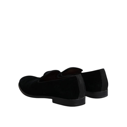 Dolce & Gabbana Black Velvet Loafers Formal Men Dress Shoes