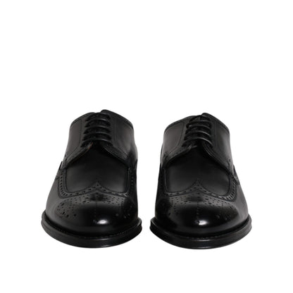 Dolce & Gabbana Black Leather Derby Wingtip Formal Shoes