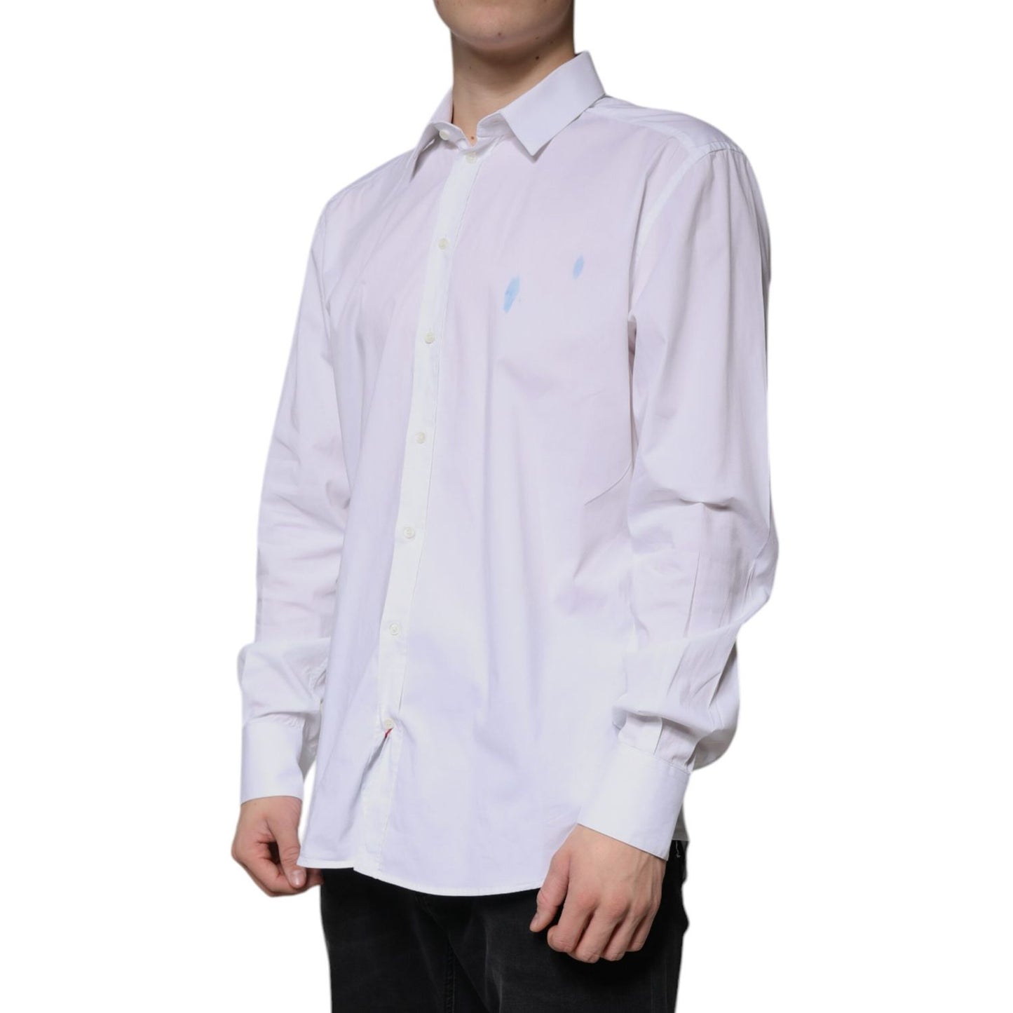 Dolce & Gabbana White Cotton Long Sleeve GOLD Dress Shirt