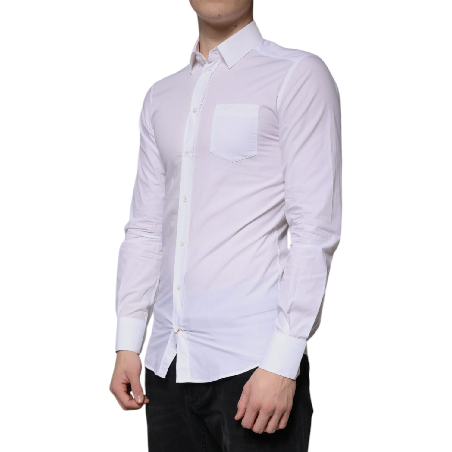 Dolce & Gabbana White Cotton Long Sleeve GOLD Dress Men Shirt