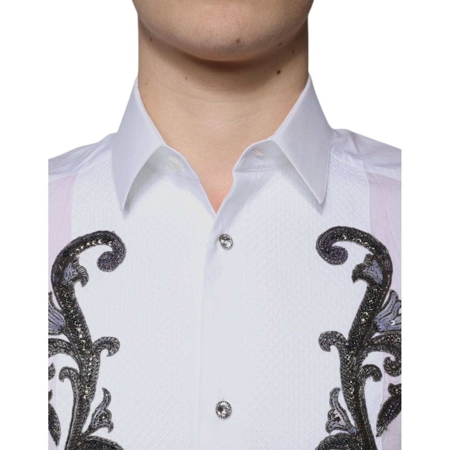 Dolce & Gabbana White Slim Fit Baroque GOLD Men Dress Shirt