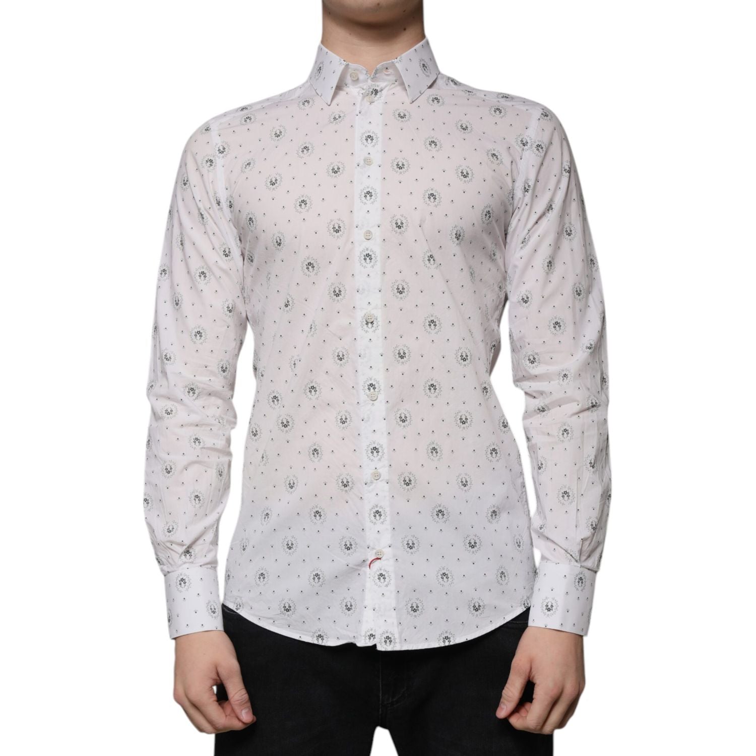 Dolce & Gabbana White Printed Cotton Slim Fit Men Dress Shirt