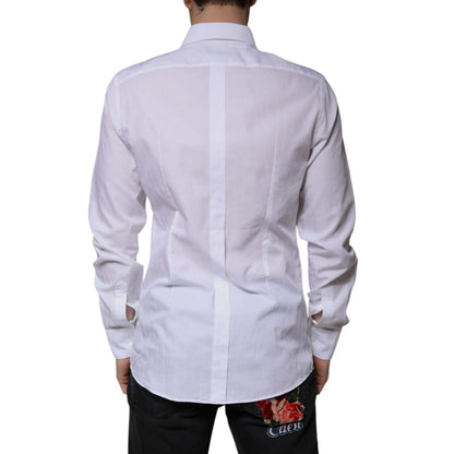 Dolce & Gabbana White Cotton Slim Fit Formal GOLD Dress Shirt