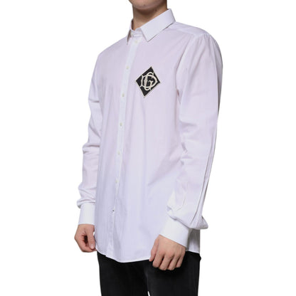 Dolce & Gabbana White Logo Cotton Slim Fit GOLD Dress Shirt
