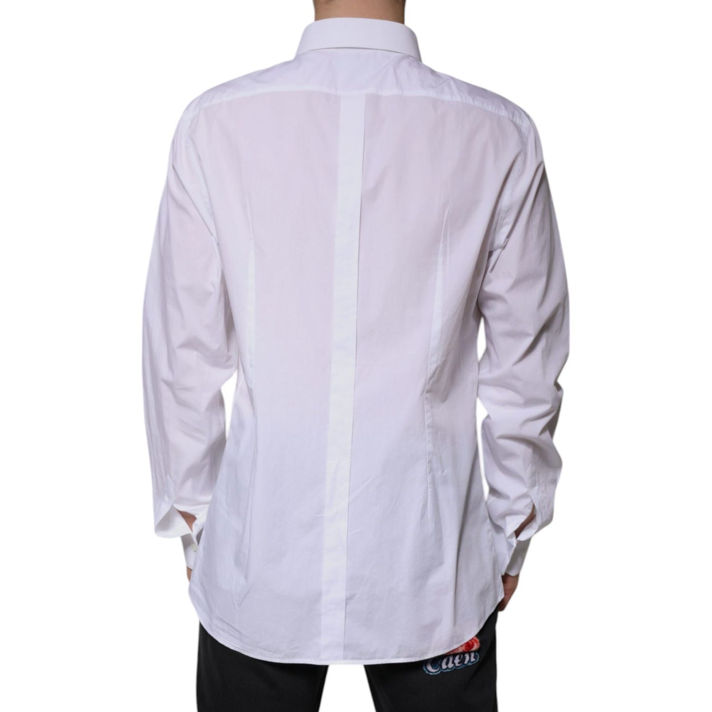 Dolce & Gabbana White Logo Cotton Slim Fit GOLD Dress Shirt
