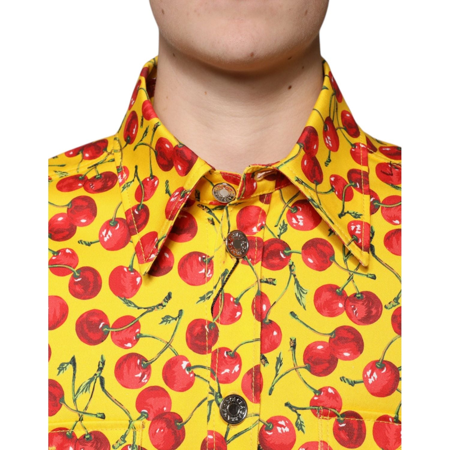 Dolce & Gabbana Yellow Cherry Button Down Men Casual Shirt