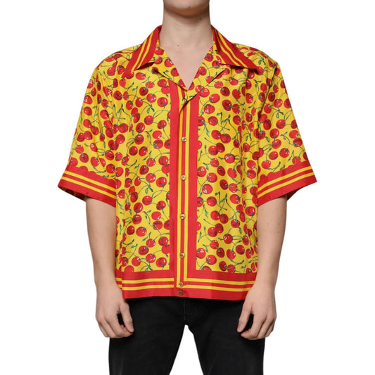 Dolce & Gabbana Yellow Cherry Button Down Silk Casual Shirt