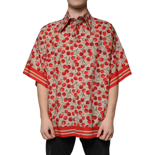 Dolce & Gabbana Beige Cherry Button Down Men Casual Shirt