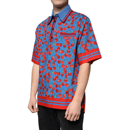 Dolce & Gabbana Blue Cherry Cotton Collared Men Polo T-shirt