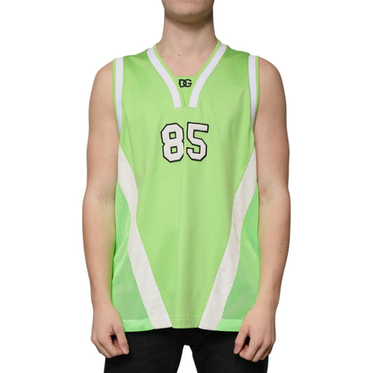 Dolce & Gabbana Green Polyester Jersey Sleeveless T-shirt