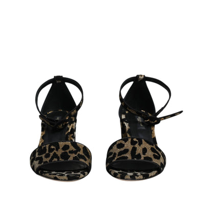 Dolce & Gabbana Gold Leopard Lurex Ankle Strap Heels Sandals Shoes