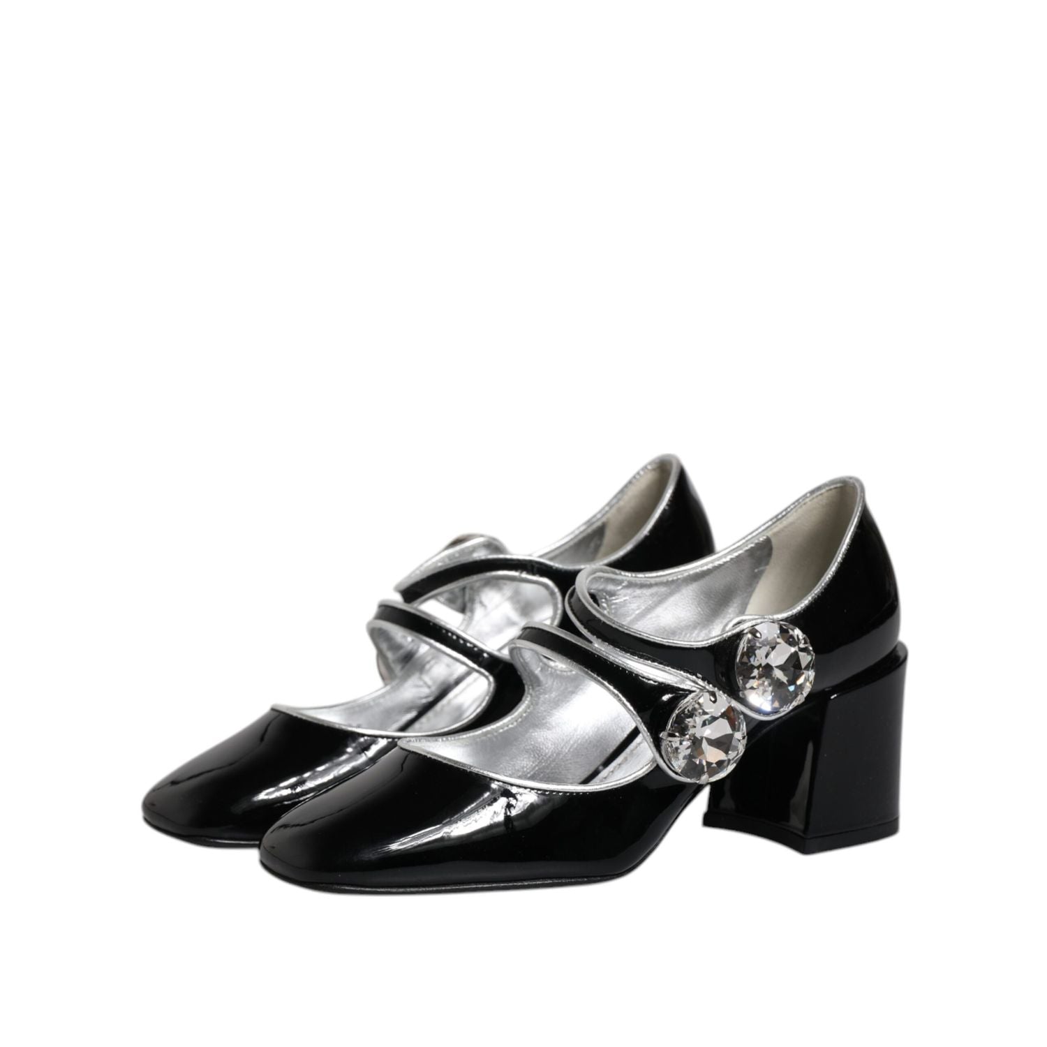 Dolce & Gabbana Black Patent Leather Crystal Mary Jane Pumps Shoes