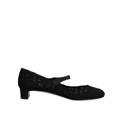 Dolce & Gabbana Black Mary Jane Taormina Lace Pumps Shoes