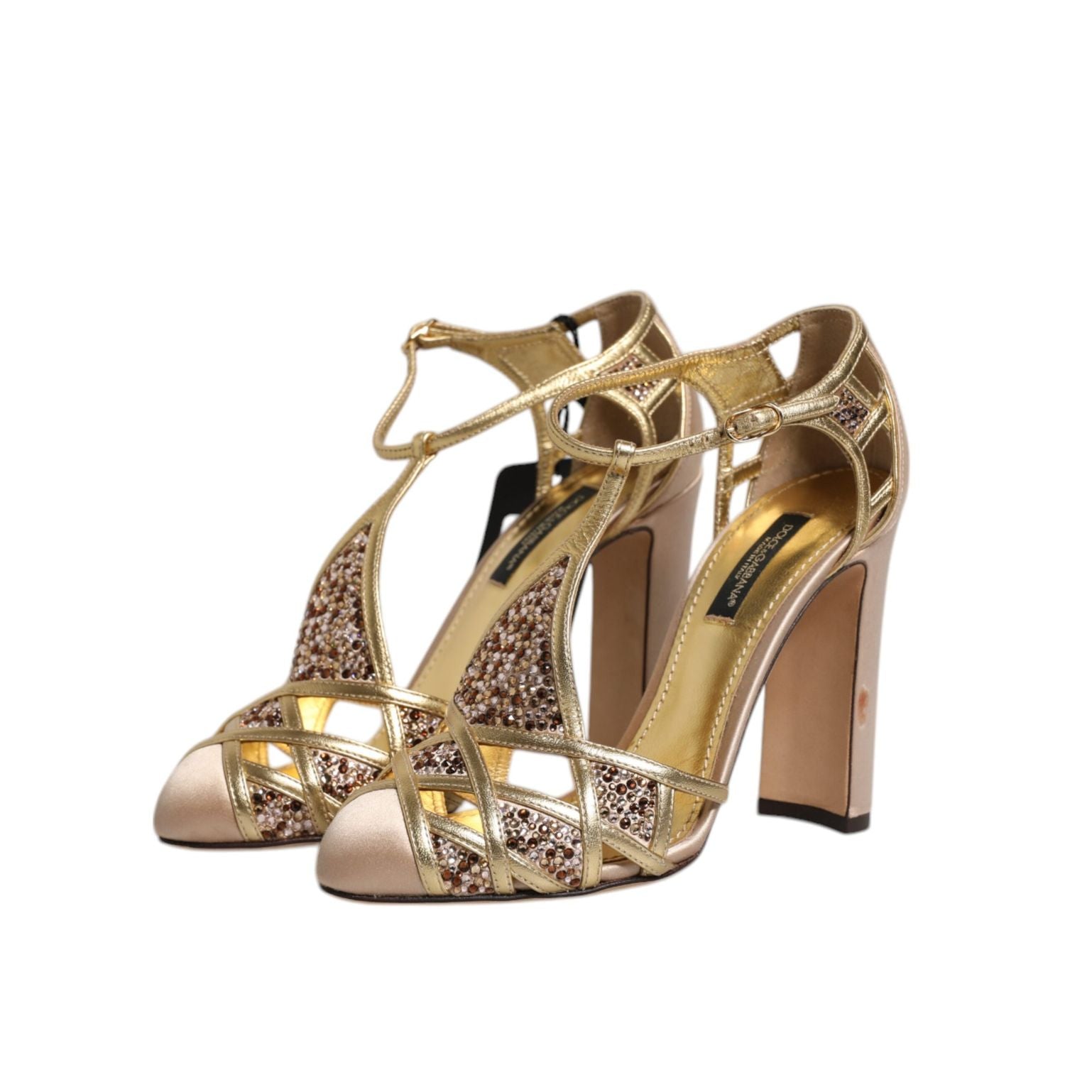 Dolce & Gabbana Beige Crystal Embellished Satin Leather Pumps Shoes