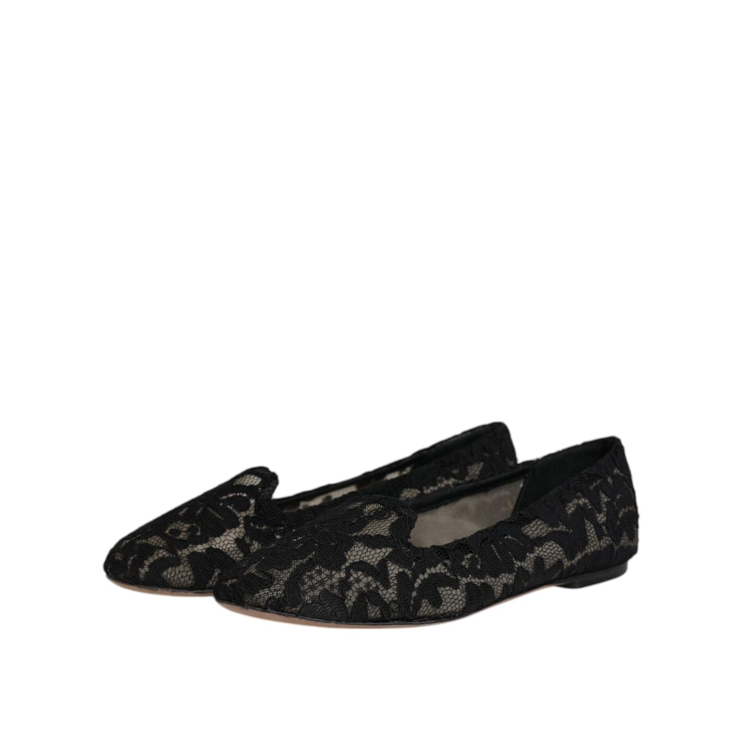 Dolce & Gabbana Black Taormina Lace Slip On Flats Shoes