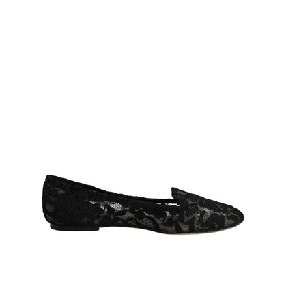 Dolce & Gabbana Black Taormina Lace Slip On Flats Shoes