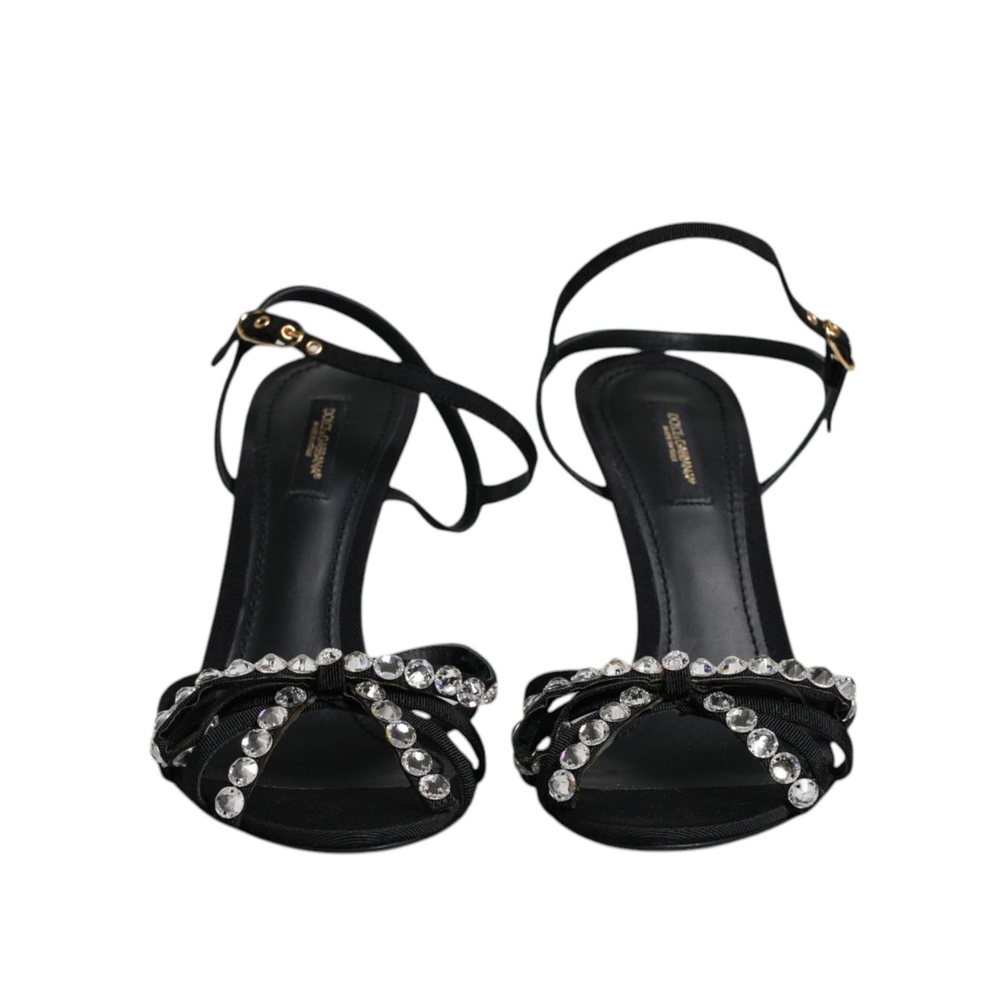 Dolce & Gabbana Black Leather Crystal Bow KEIRA Sandals Shoes