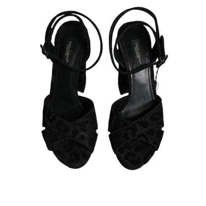 Dolce & Gabbana Black Leopard Platform Heels Sandals Shoes