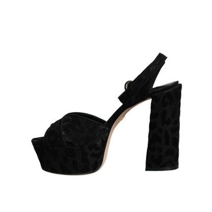 Dolce & Gabbana Black Leopard Platform Heels Sandals Shoes