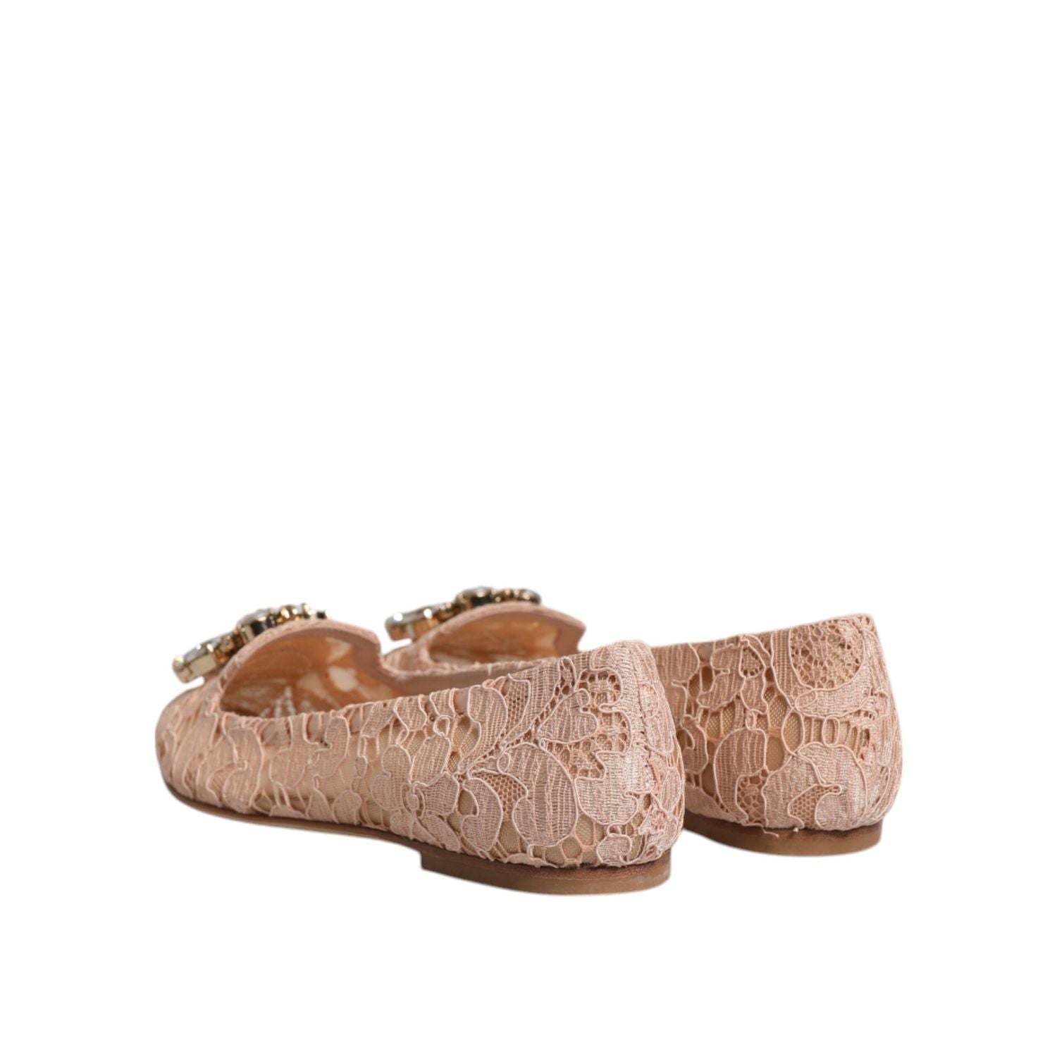 Dolce & Gabbana Beige Lace Crystal Ballet Flats Loafers Shoes