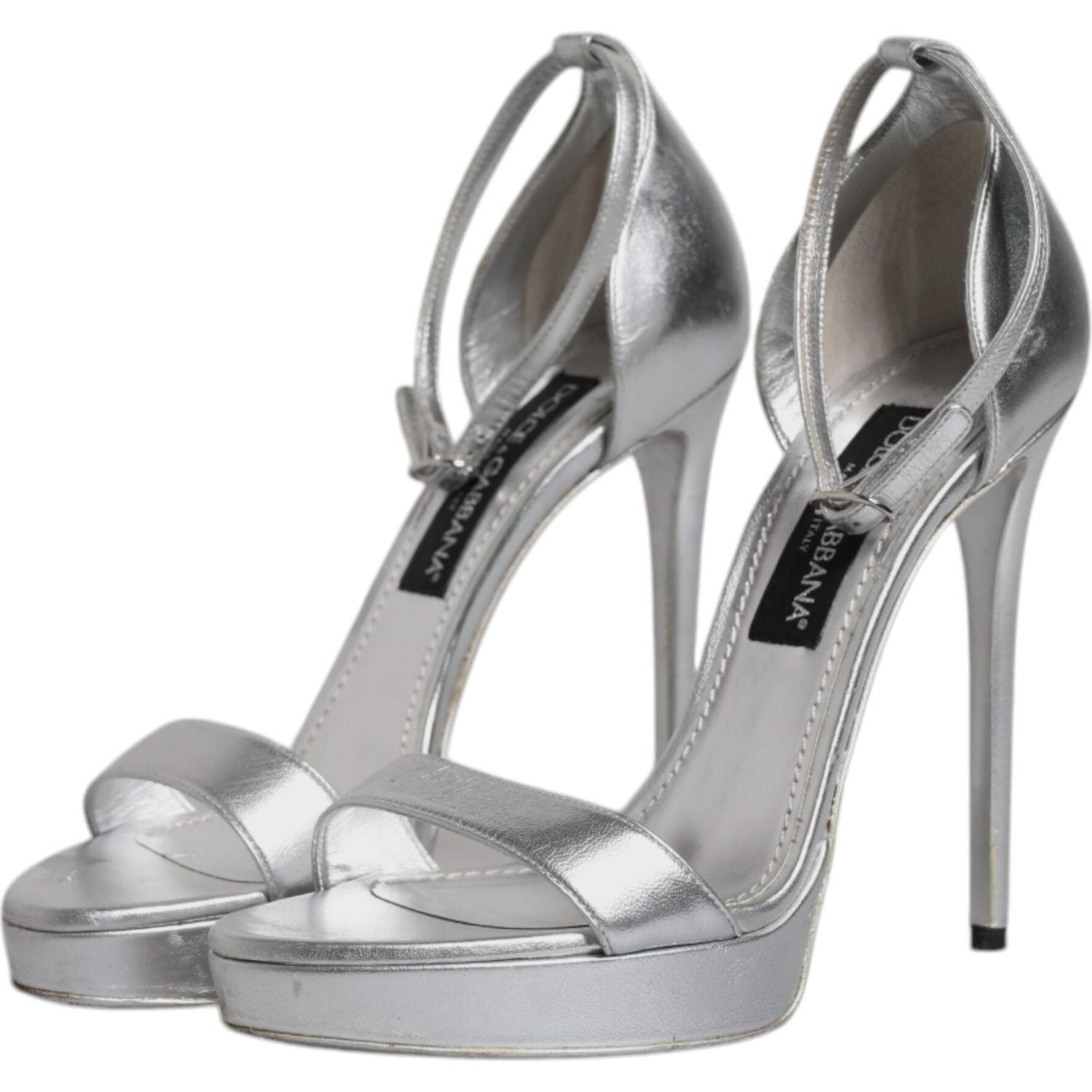 Dolce & Gabbana Silver Leather Platform Keira Sandals Shoes