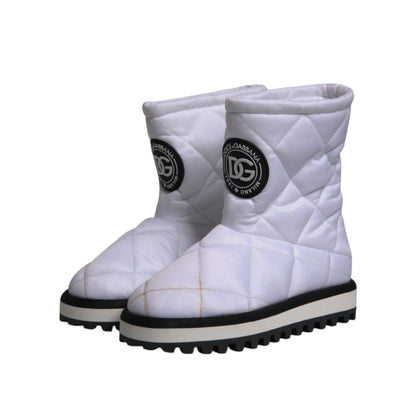 Dolce & Gabbana White Viscose Padded Mid Calf Boots Shoes