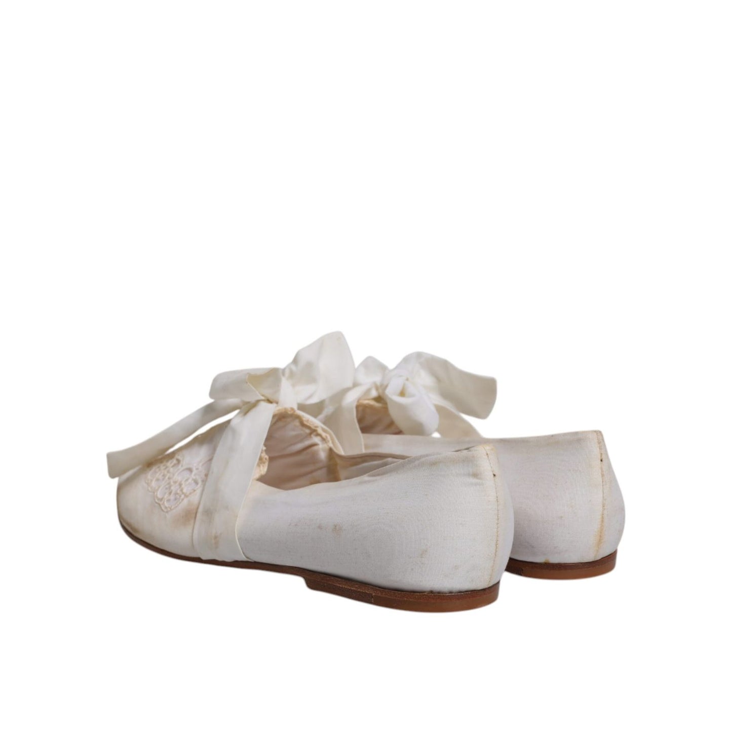 Dolce & Gabbana White Ribbon Fabric Ballerina Flats Shoes
