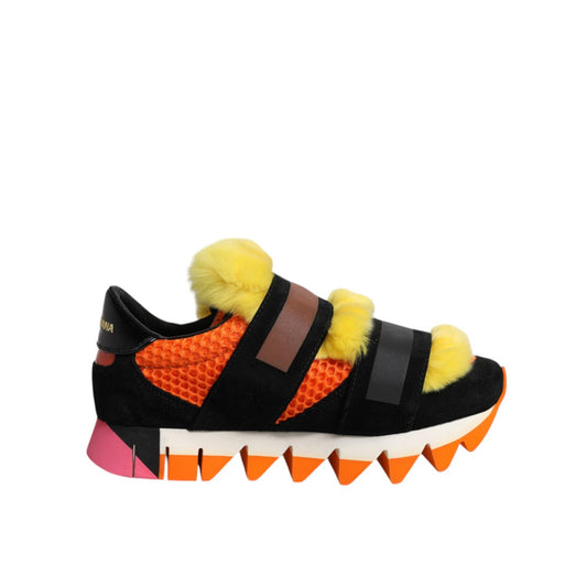 Dolce & Gabbana Multicolor Fur Embellished Sneakers Shoes