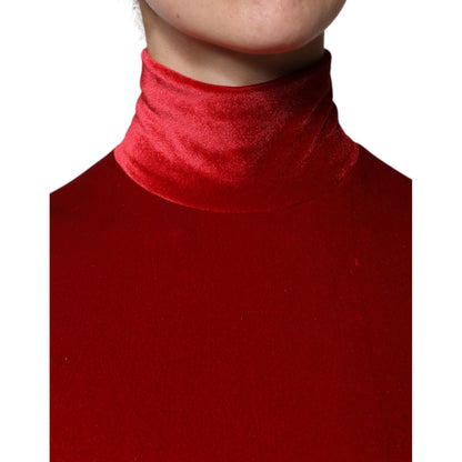 Dolce & Gabbana Red Velvet Long Sleeves Bodycon Mini Dress