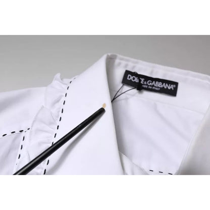 Dolce & Gabbana White Cotton Long Sleeves Ruffle Collar Top