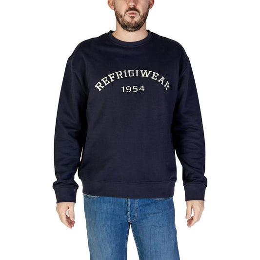 Men's Refrigiwear blue cotton sweater, part of the fall/winter collection, 100% cotton material, front view.
