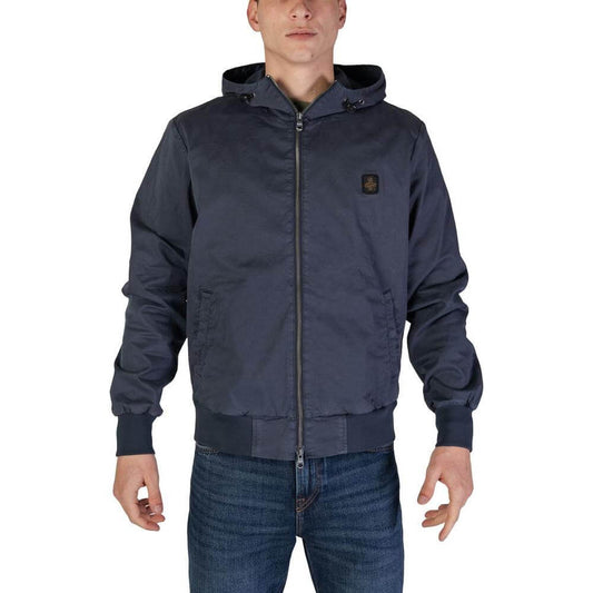 Refrigiwear blue cotton jacket for men, fall/winter collection, 98% cotton with elastane, featuring a casual and comfortable design.