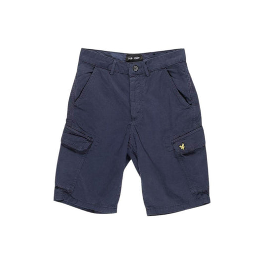 Lyle & Scott blue cotton men's Bermuda shorts, fall/winter collection, featuring pockets and button closure.