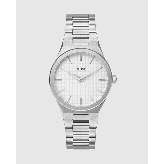 Cluse Silver Stainless Steel Watch with Quartz Mechanism, Analog Display, White Dial, and Mineral Glass, 33mm, 3 ATM Water Resistance
