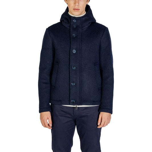 Hydra Clothing blue polyester jacket for men, fall/winter collection, 75% polyester and 25% wool, front view