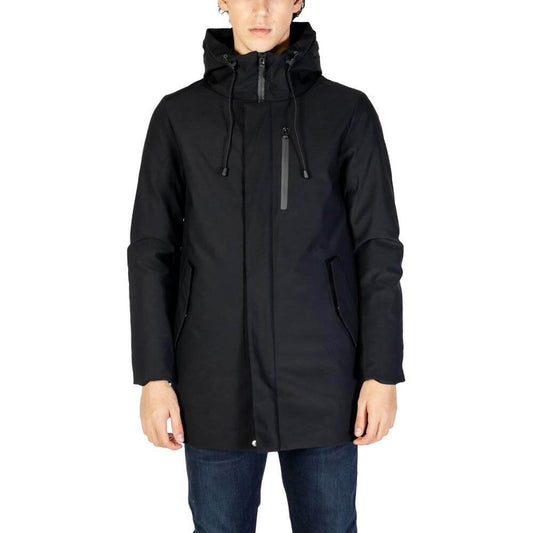 Hydra Clothing black nylon jacket for men, fall/winter collection, made of 78% nylon and 22% polyester, front view
