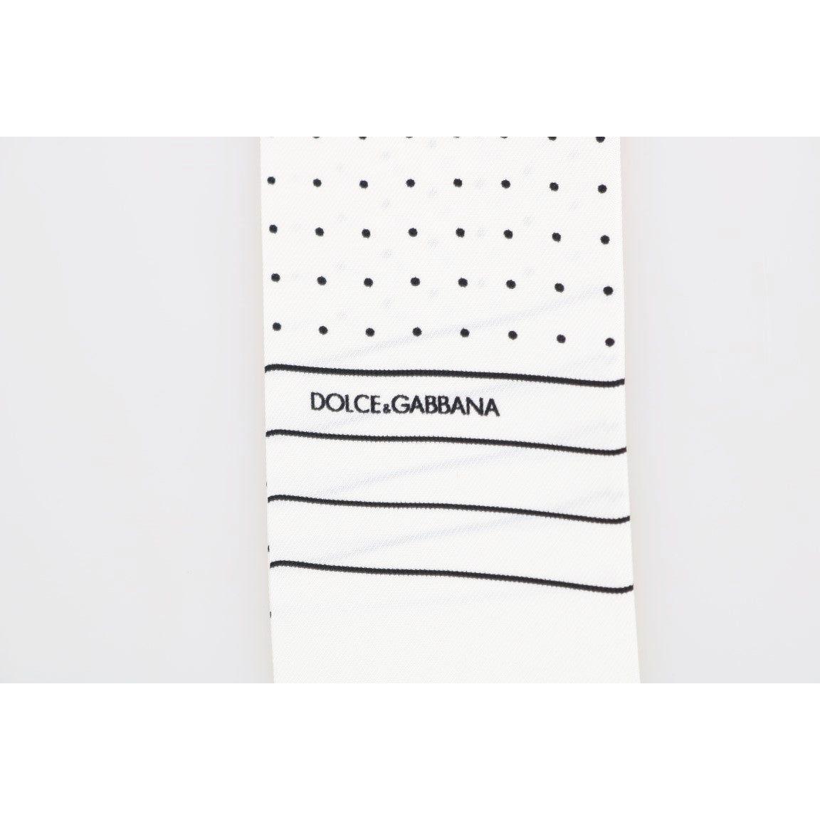 Dolce & Gabbana White Polka Dotted Silk Skinny Scarf