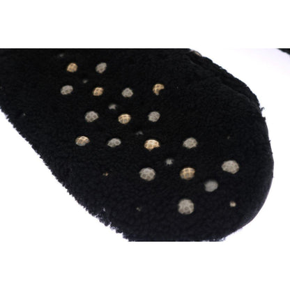 Dolce & Gabbana Black Leather Shearling Studded Gloves