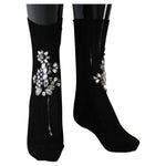 Dolce & Gabbana Black Knitted Floral Clear Crystal Socks SCS50-2