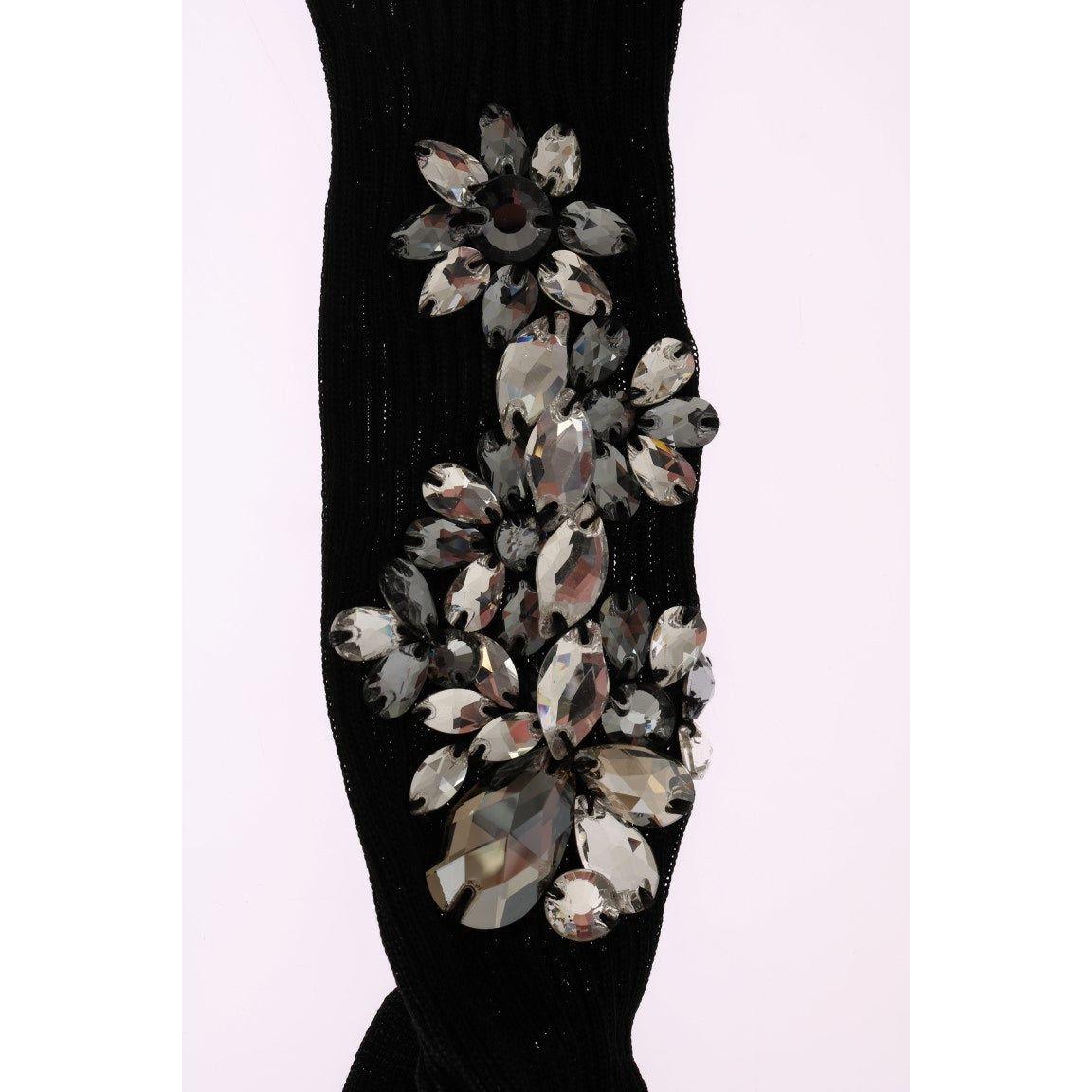 Dolce & Gabbana Black Knitted Floral Clear Crystal Socks SCS50-2