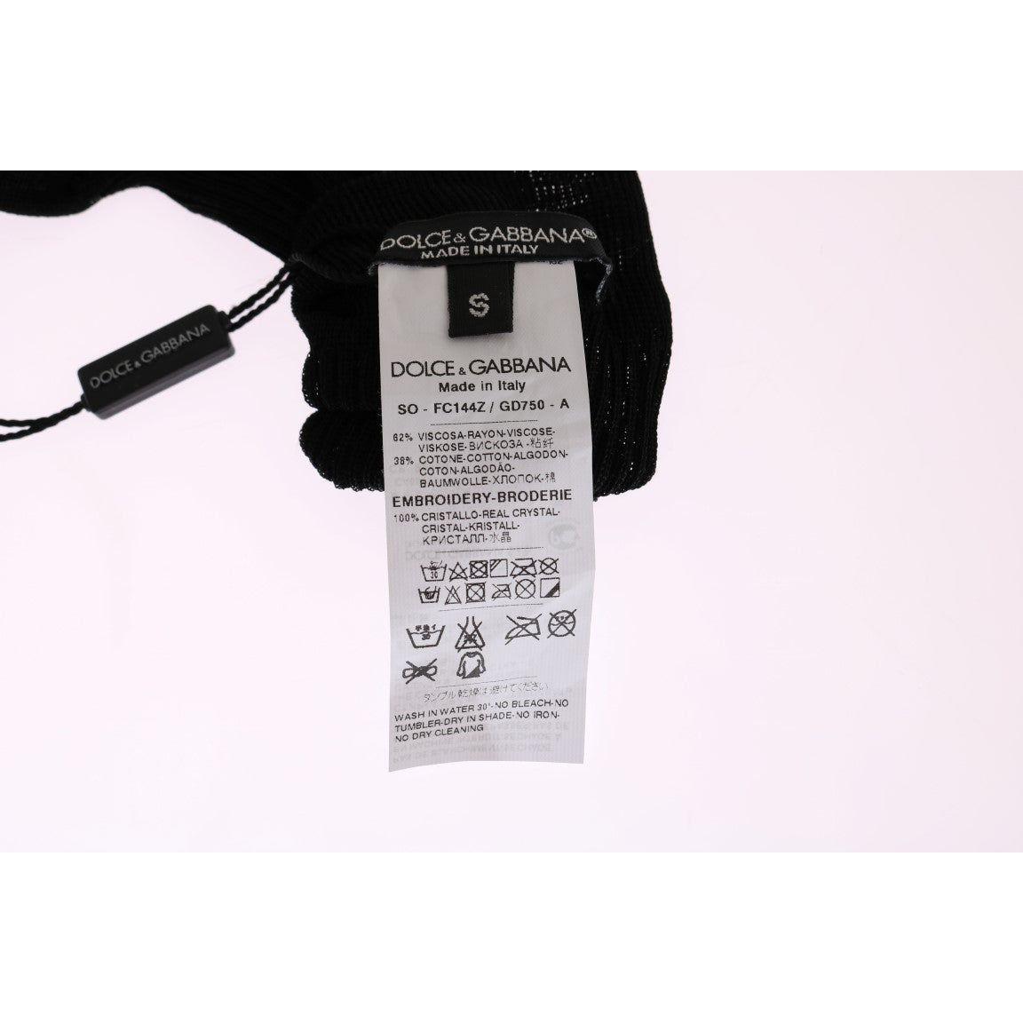 Dolce & Gabbana Black Knitted Floral Clear Crystal Socks